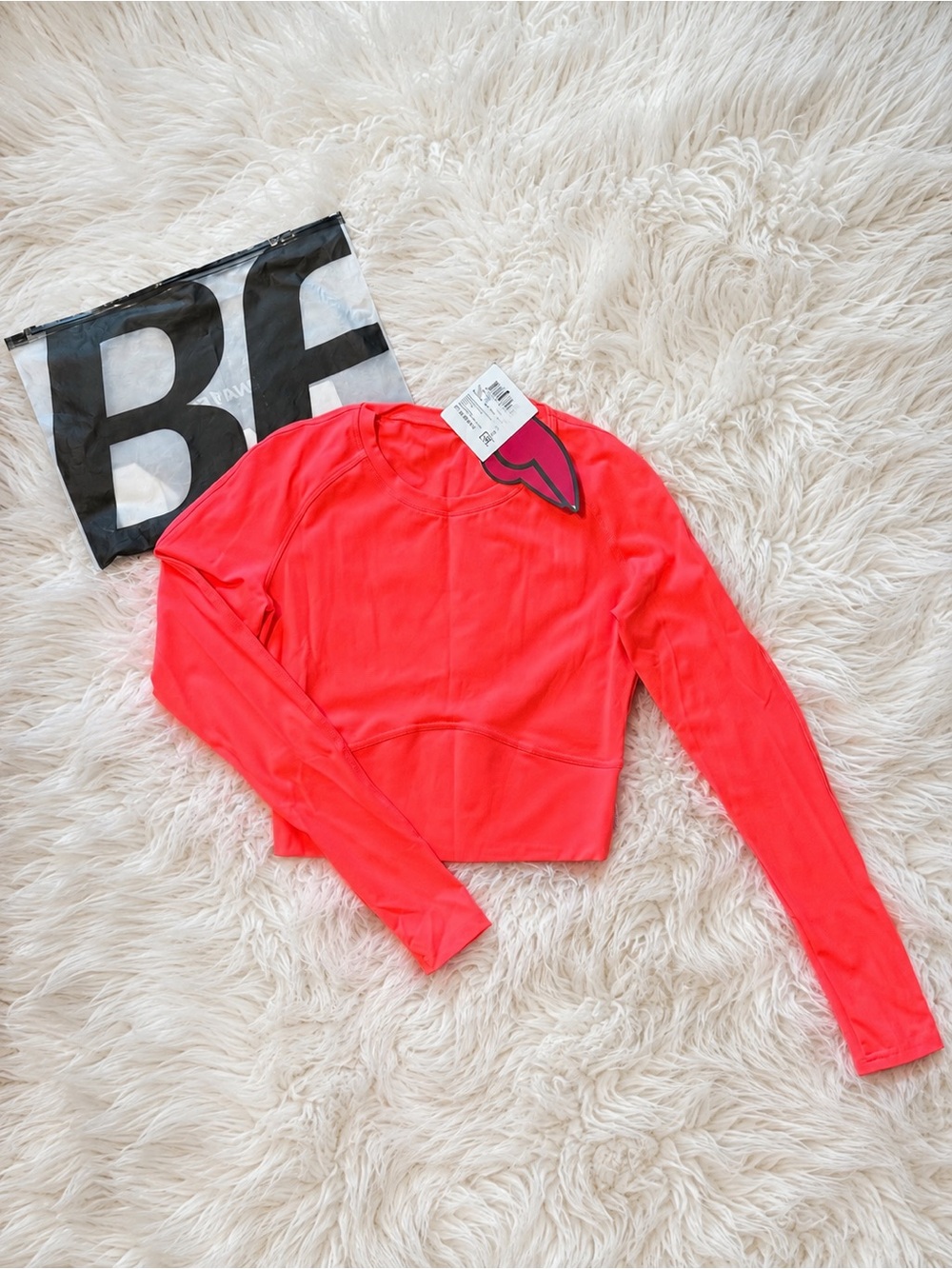 Bona Fide Bright Coral Long Sleeve Crop Top – Brand New With Tags